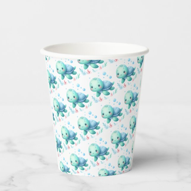 Gobelets En Papier Baby shower de tortues d'eau (Recto)