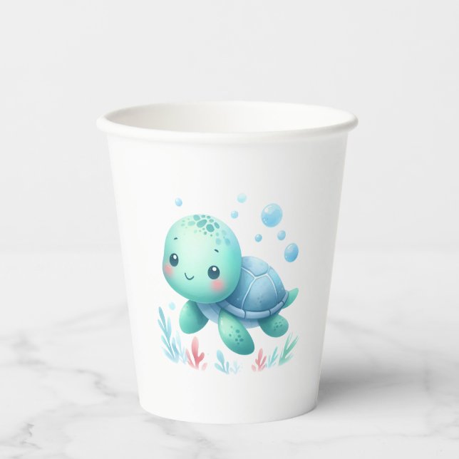 Gobelets En Papier Baby shower de tortues d'eau (Recto)