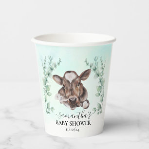 Gobelets En Papier Baby shower de Vache de ferme Eucalyptus