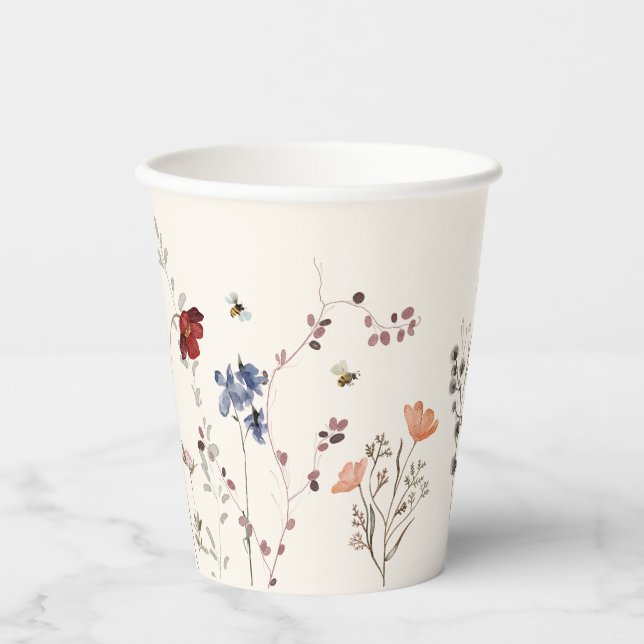 Gobelets En Papier Baby shower des abeilles Fleur sauvage Boho (Recto)
