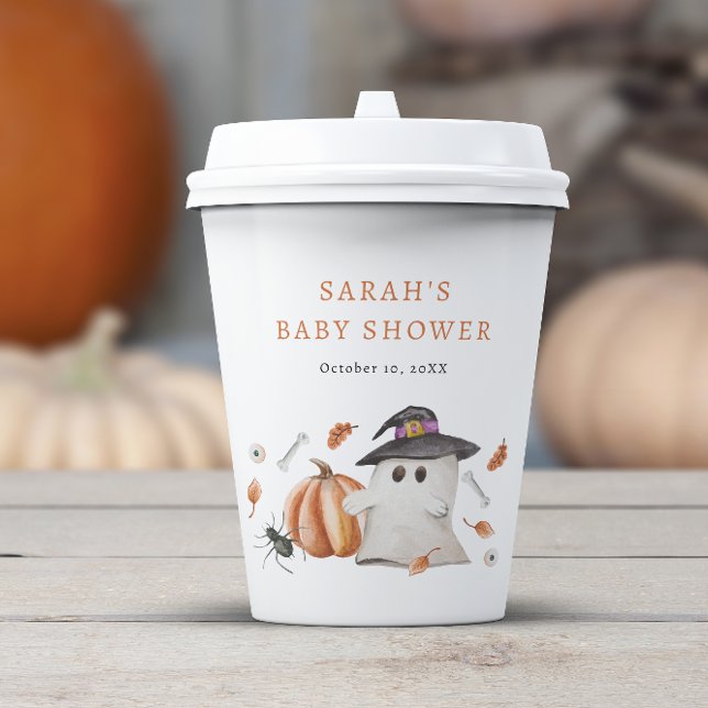 Gobelets En Papier Baby shower d'Halloween (A Little Boo Is Almost Due Baby Shower Paper Cup Halloween Ghost Pumpkins)