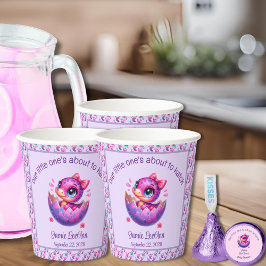 Gobelets En Papier baby shower Dinosaure violet "Hatching Bientôt"