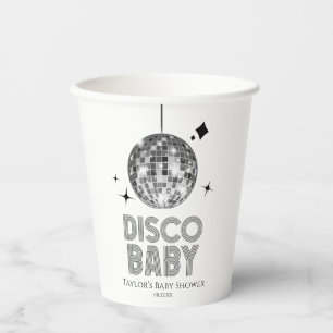 Gobelets En Papier Baby shower Disco Ball 'Disco Baby' en argent