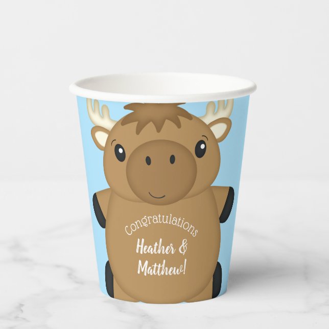 Gobelets En Papier Baby shower d'orignal Garçon bleu (Recto)