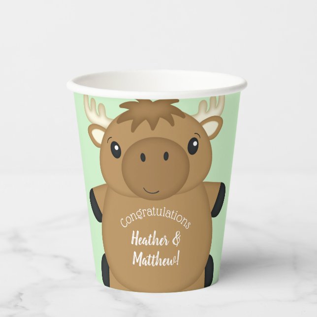 Gobelets En Papier Baby shower d'orignal vert (Recto)