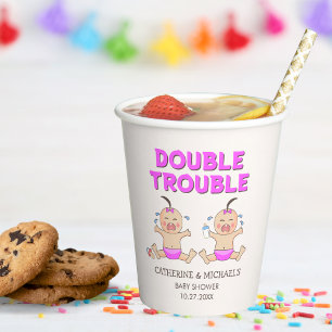 Gobelets En Papier Baby shower Double Trouble Twin Girls