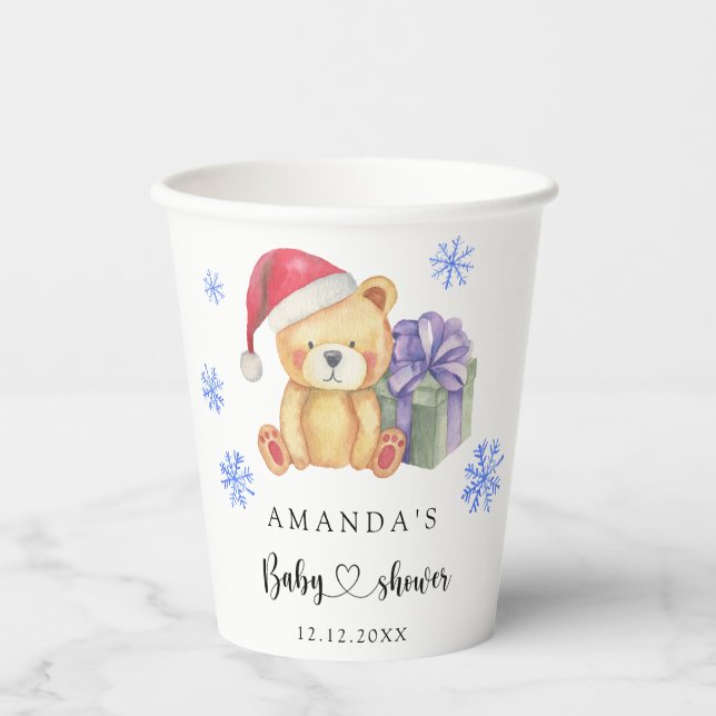 Gobelets En Papier Baby shower d'ours en peluche d'hiver (Recto)