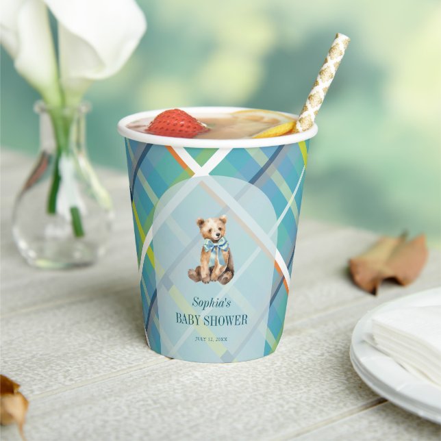 Gobelets En Papier Baby shower d'ours en peluche turquoise (Insitu)