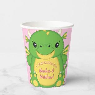 Gobelets En Papier Baby shower Dragon rose