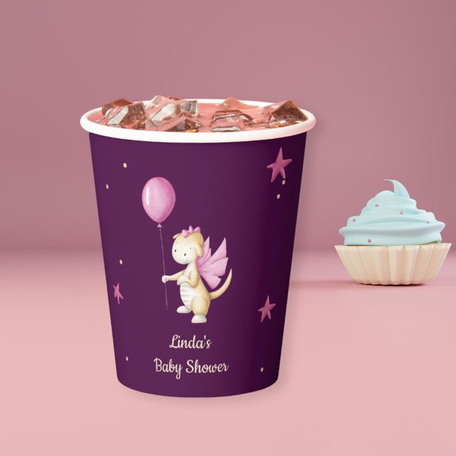 Gobelets En Papier Baby shower du dragon rose de Bourgogne (Créateur téléchargé)