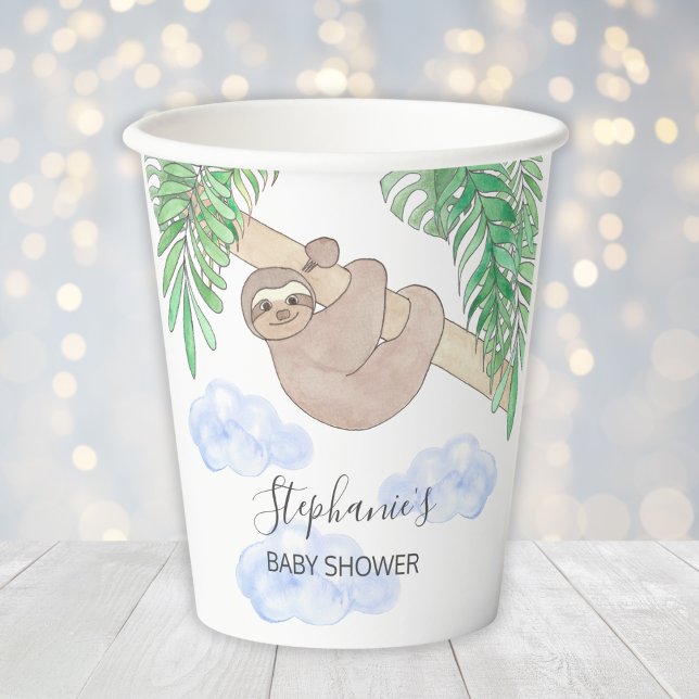 Gobelets En Papier Baby shower du mignon Sloth Boy (Créateur téléchargé)