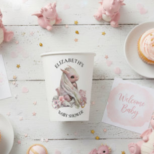 Gobelets En Papier Baby-Shower eau-forte Dragon Rose 
