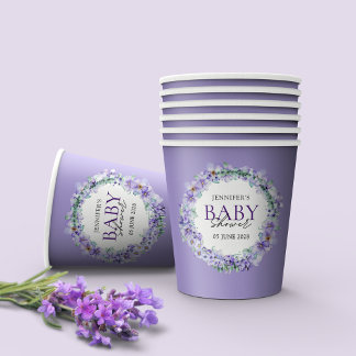 Gobelets En Papier Baby Shower Élégant aux Fleurs de Lavande