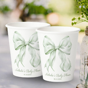 Gobelets En Papier Baby shower élégant Sage Green Bow