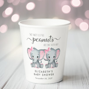 Gobelets En Papier Baby shower Eléphant Twin Girls