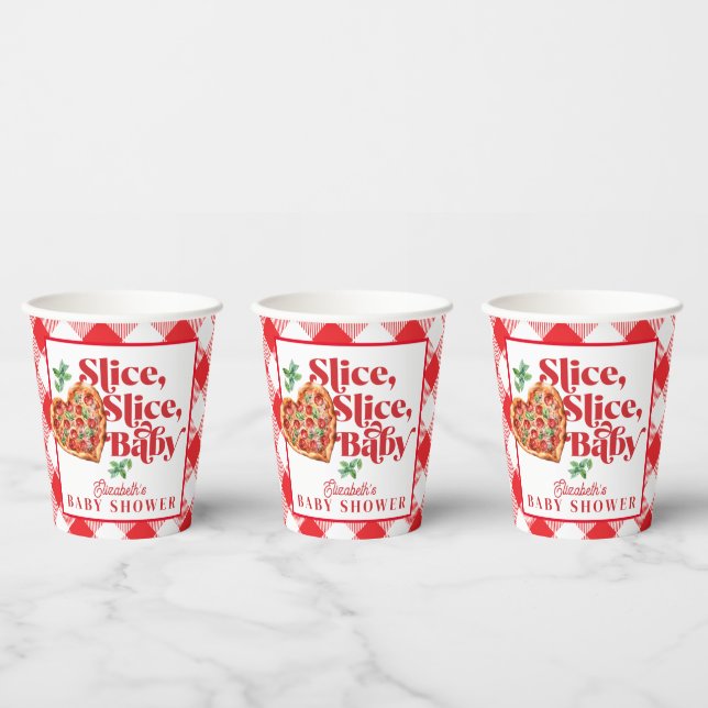 Gobelets En Papier Baby shower en tranche blanche rouge moderne (Multi)