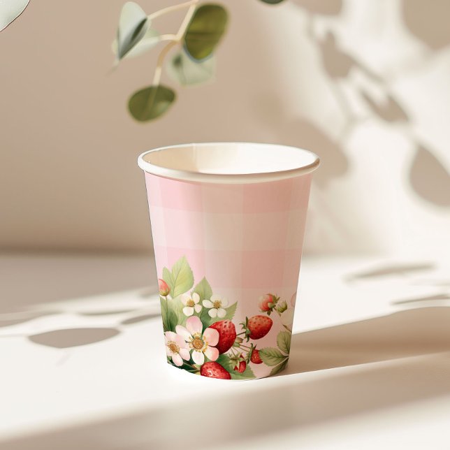 Gobelets En Papier Baby shower en vichy rose fraise (Créateur téléchargé)