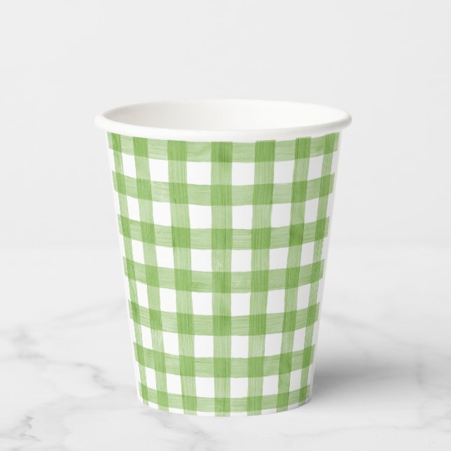 Gobelets En Papier Baby shower En vichy vert aquarelle (Recto)
