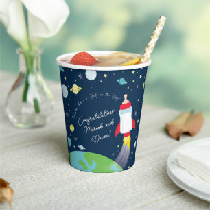 Gobelets En Papier Baby shower Espace Extérieur Bouteille Fusée Navir
