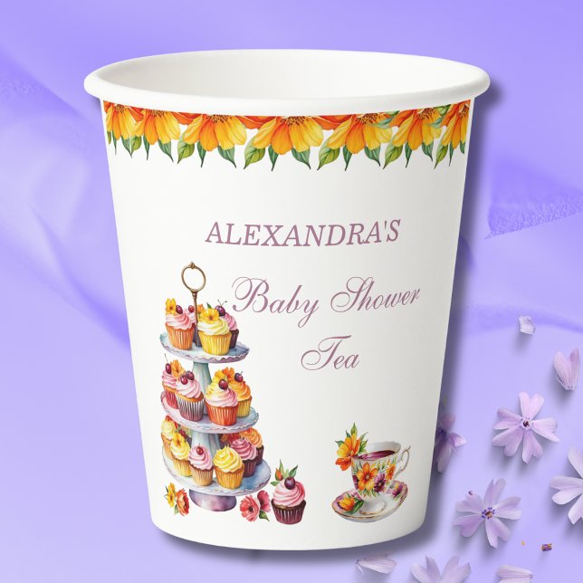 Gobelets En Papier Baby shower Fête de Thé Lilac Rose Floral (Créateur téléchargé)