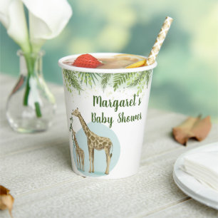 Gobelets En Papier Baby shower Feuille Safari Giraffe Green