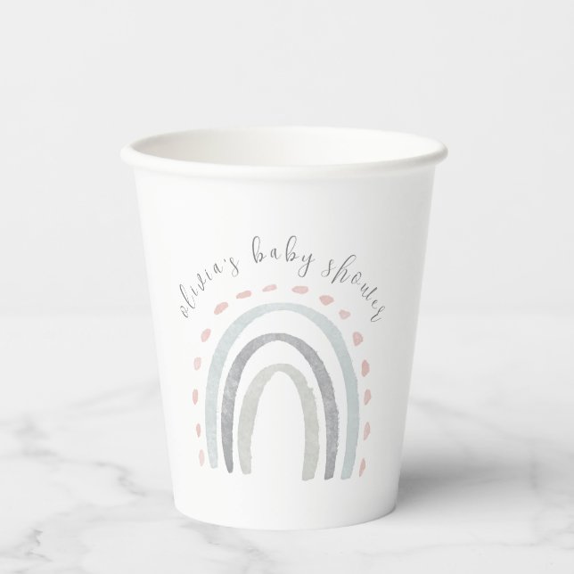 Gobelets En Papier Baby shower fille arc-en-ciel Boho simple mignon (Recto)