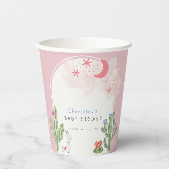 Gobelets En Papier Baby shower Fille Boho Rose Arch Cactus jouets (Recto)