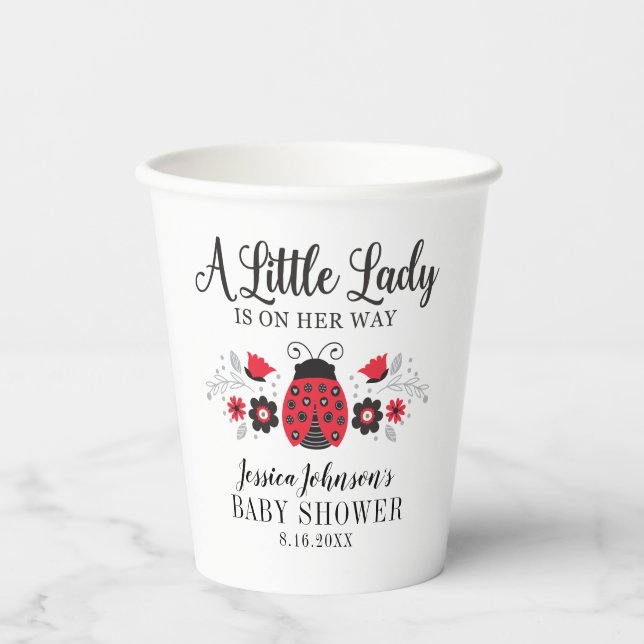 Gobelets En Papier Baby shower fille de la petite dame Ladybug (Recto)