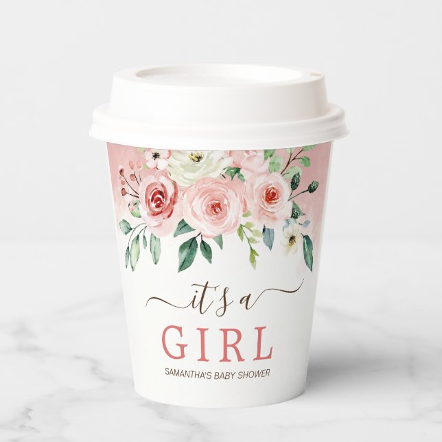 Gobelets En Papier Baby shower fille rose rose rose pâle (Recto)