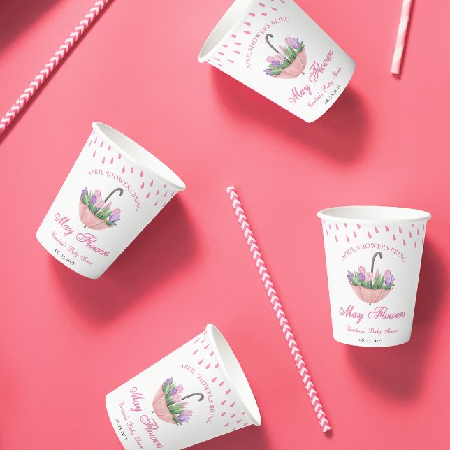 Gobelets En Papier Baby shower Fleur de mai avec douches rose avril (Créateur téléchargé)