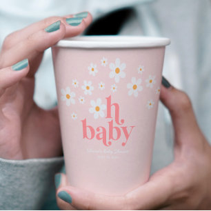 Gobelets En Papier Baby Shower Fleur Rétro Rose