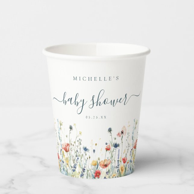 Gobelets En Papier Baby shower Fleur sauvage animé (Gauche)