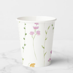 Gobelets En Papier Baby shower Fleur sauvage Aquarelle jaune rose