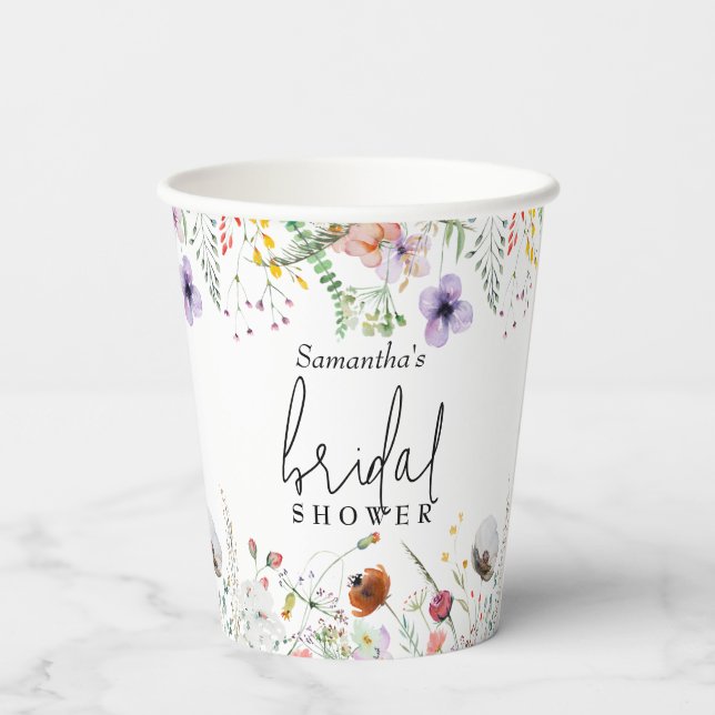 Gobelets En Papier Baby Shower Fleurs Sauvages pour la Mariée (Verso)