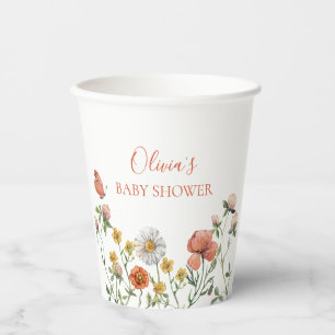 Gobelets En Papier Baby shower floral aquarelle fleurs sauvages