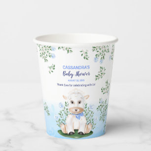 Gobelets En Papier Baby shower floral bleu d'agneau