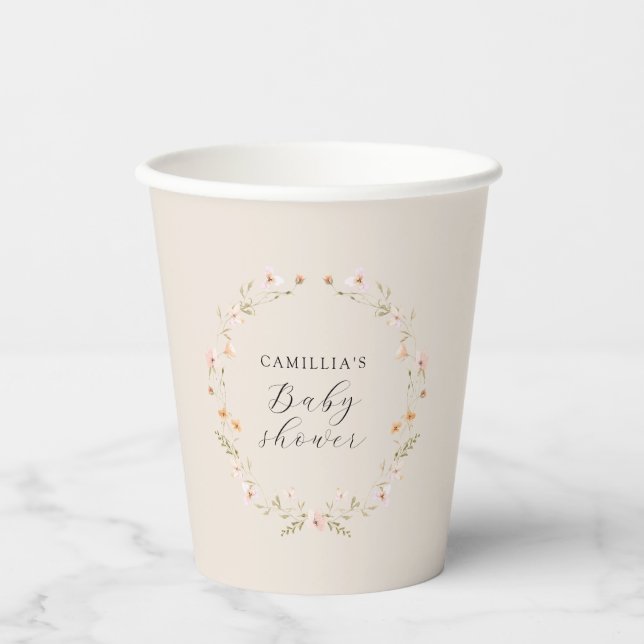 Gobelets En Papier Baby shower Floral fleur sauvage Boho (Recto)