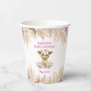 Gobelets En Papier Baby shower Floral Highland Cow