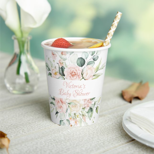 Gobelets En Papier Baby shower floral rose Personnalisé (Insitu)