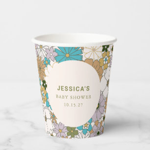 Gobelets En Papier Baby shower floral Vintage Pastel bleu sur mesure