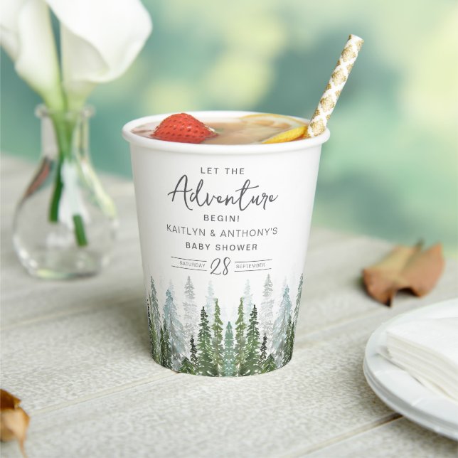 Gobelets En Papier Baby shower forestier de pins d'aquarelle (Insitu)