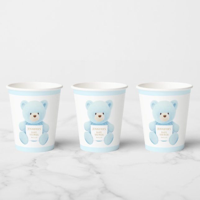 Gobelets En Papier Baby shower Garçon bleu Teddy Bear (Multi)