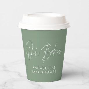 Gobelets En Papier Baby shower jumeau moderne sauge vert élégant