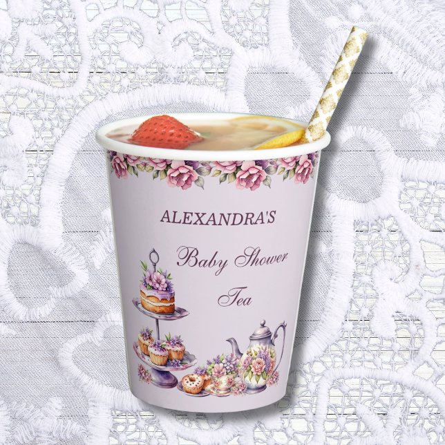 Gobelets En Papier Baby shower Lilac Pink Floral Tea Party (Créateur téléchargé)
