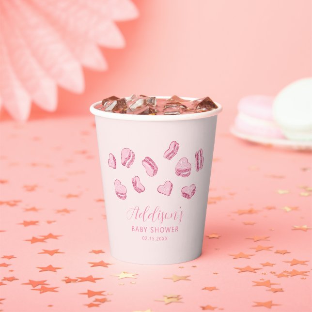 Gobelets En Papier Baby shower Macarons de Coeur Rose (Insitu)