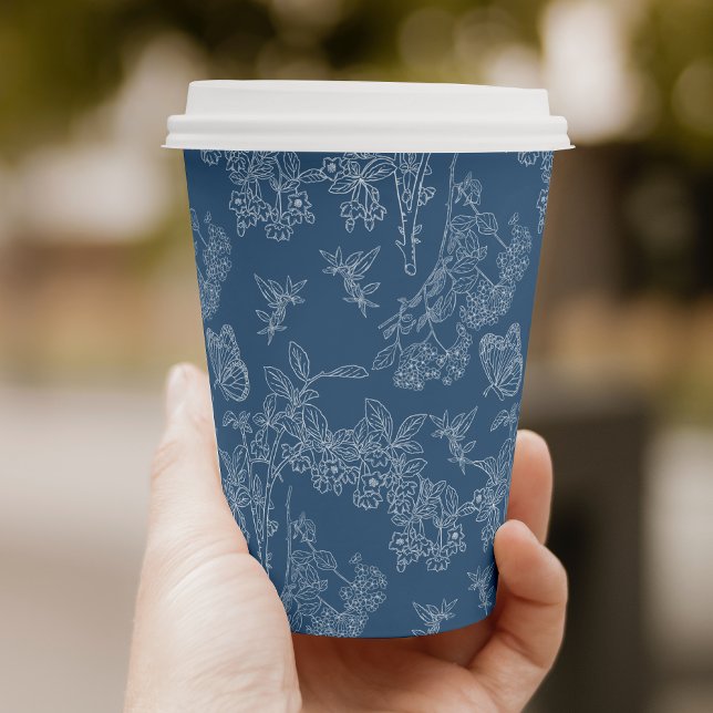 Gobelets En Papier Baby Shower Mariage Floral Chinoiserie Bleu França (Créateur téléchargé)