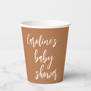Gobelets En Papier Baby shower moderne Script personnalisé Terracotta