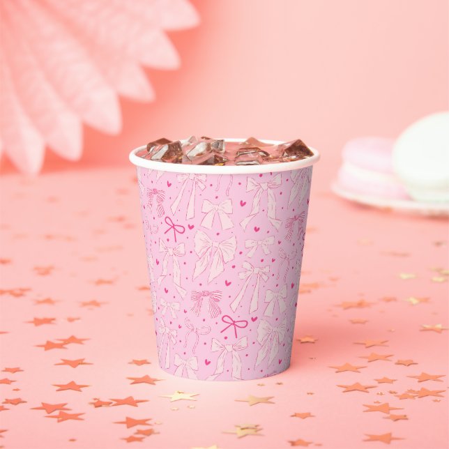 Gobelets En Papier Baby shower Motif de Bow rose (Insitu)