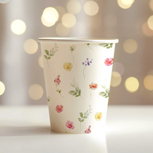 Gobelets En Papier Baby shower motif Fleur sauvage aquarelle