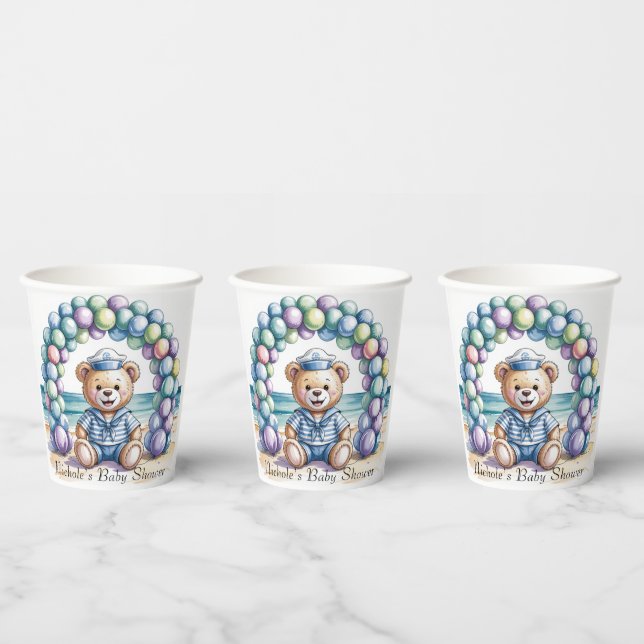 Gobelets En Papier Baby shower Nautical Teddy Bear Beach Boy (Multi)